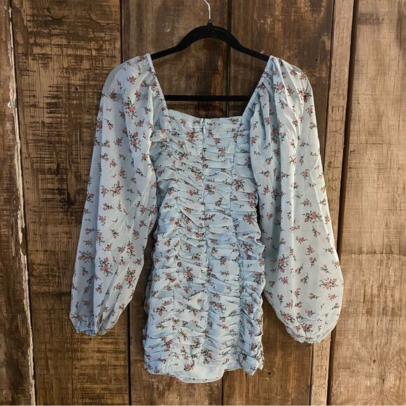 NWT More To Come Jaliyah Ruched Mini Dress in Blue Floral cottage Revolve XXS - Picture 9 of 9